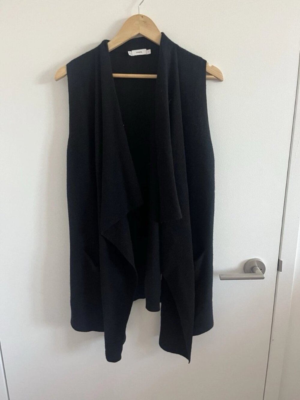 Vince Black Sleeveless Shawl Neck Wool & Cashmere Open Cardigan Size S